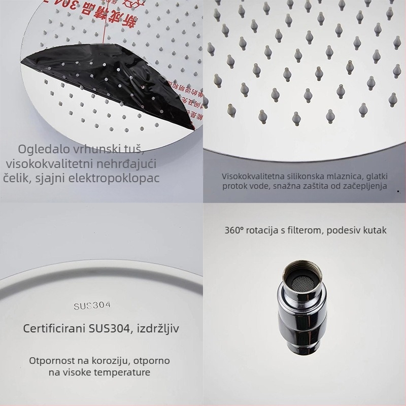Gornja kišna tuš glava – 304 čelik, Top Spray, funkcija kiše, kvadratni univerzalni navoj