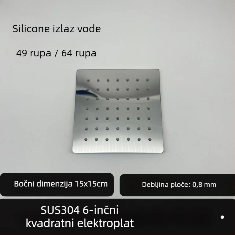 Gornja kišna tuš glava – 304 čelik, Top Spray, funkcija kiše, kvadratni univerzalni navoj