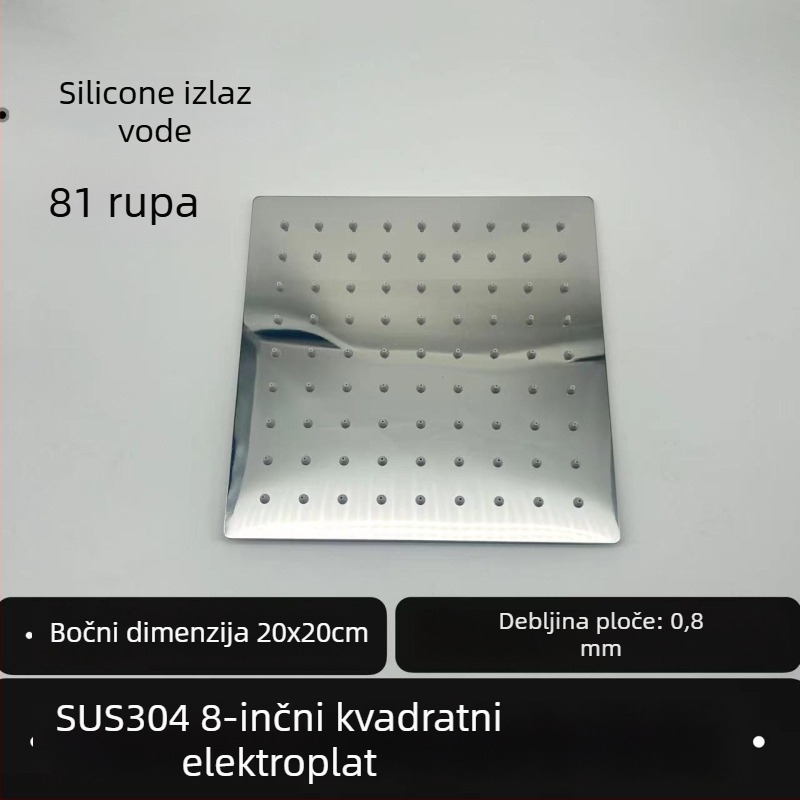 Gornja kišna tuš glava – 304 čelik, Top Spray, funkcija kiše, kvadratni univerzalni navoj
