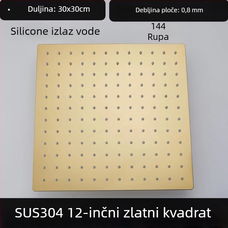 Gornja kišna tuš glava – 304 čelik, Top Spray, funkcija kiše, kvadratni univerzalni navoj
