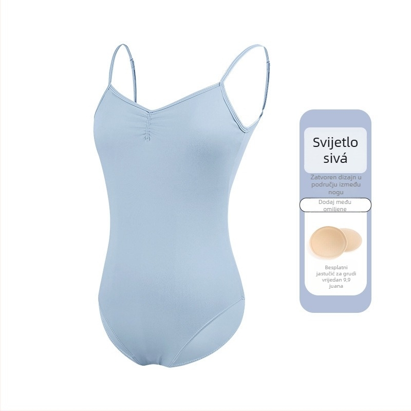 Ženski baletni leotard s tankim trakama, jedinstveni plesni kostim, materijal najlon 75%, podstava 80%, za odrasle plesače, ljetna praksa