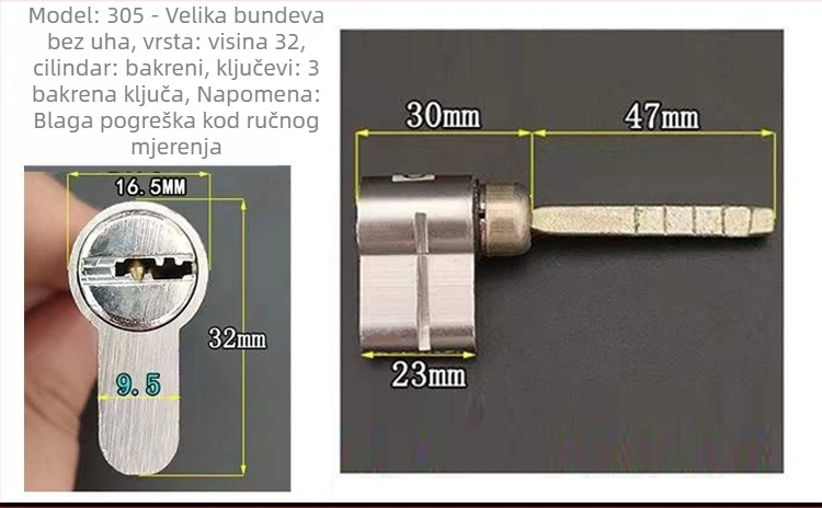 Cilindar za zaključavanje, posebno oblikovan elektronički cilindar za unutarnja vrata i hotelska vrata, cinkova legura