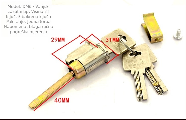 Cilindar za zaključavanje, posebno oblikovan elektronički cilindar za unutarnja vrata i hotelska vrata, cinkova legura