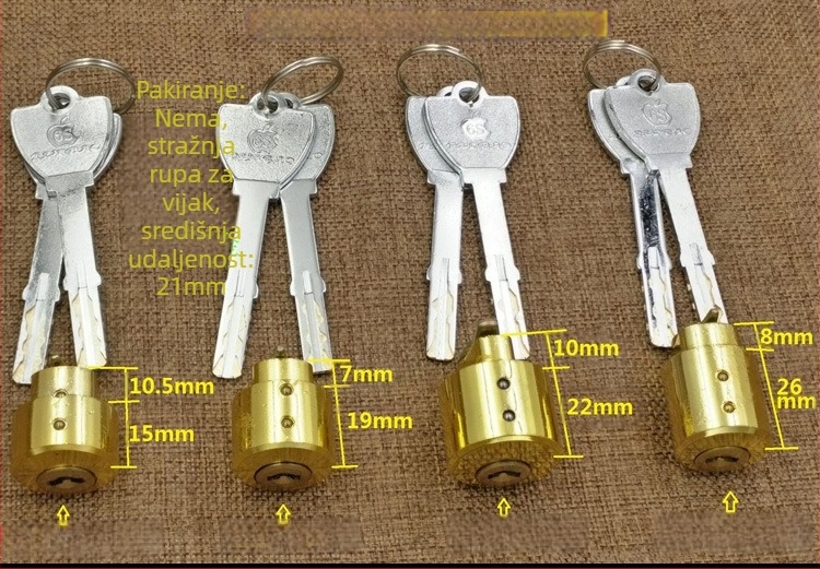 Cilindar za zaključavanje, posebno oblikovan elektronički cilindar za unutarnja vrata i hotelska vrata, cinkova legura