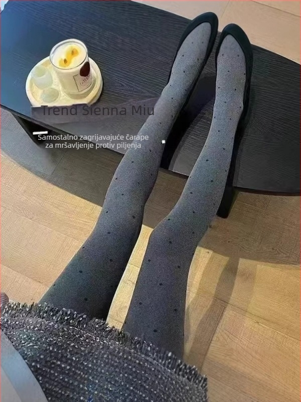 Najlon čarape s valovitim točkastim uzorkom, visoka elastičnost, srednja gustoća