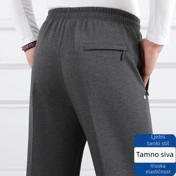Muške casual hlače s visokim strukom, flis podstava, opuštena silueta, ravne nogavice, poliester materijal