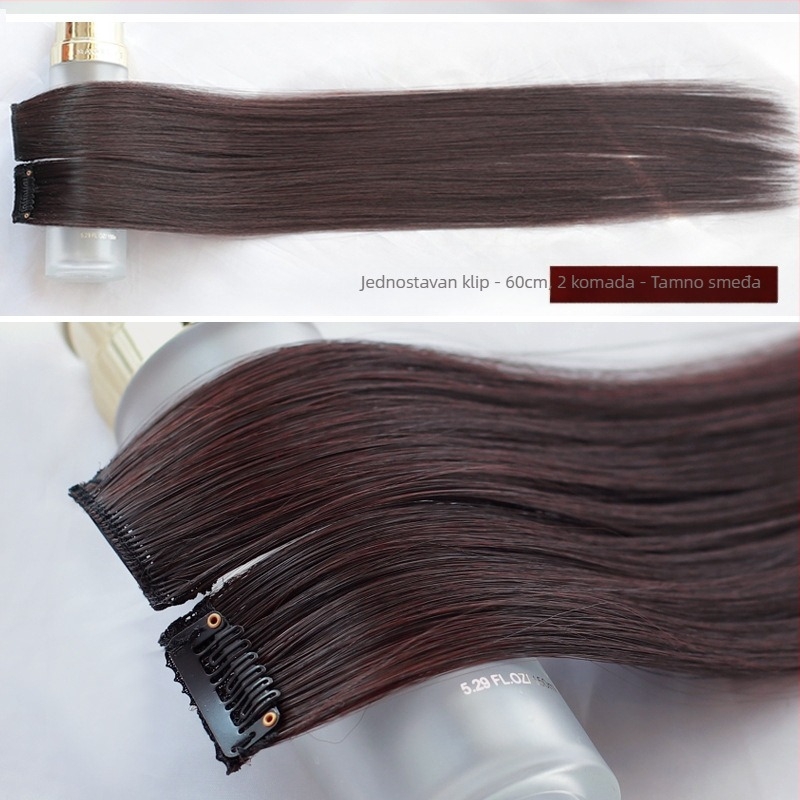 Yuxinde komad perike, ravna kosa, srednje razdvojene fringe, lagani clip-on produžni dio za volumen, vlakna visoke temperature