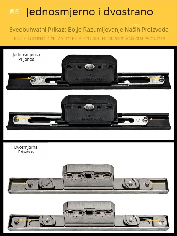 Kutija za zaključavanje od aluminijske legure za kasetne prozore, prijenosno tijelo zaključavanja, teleskopški cilindar zaključavanja i spojni blokovi