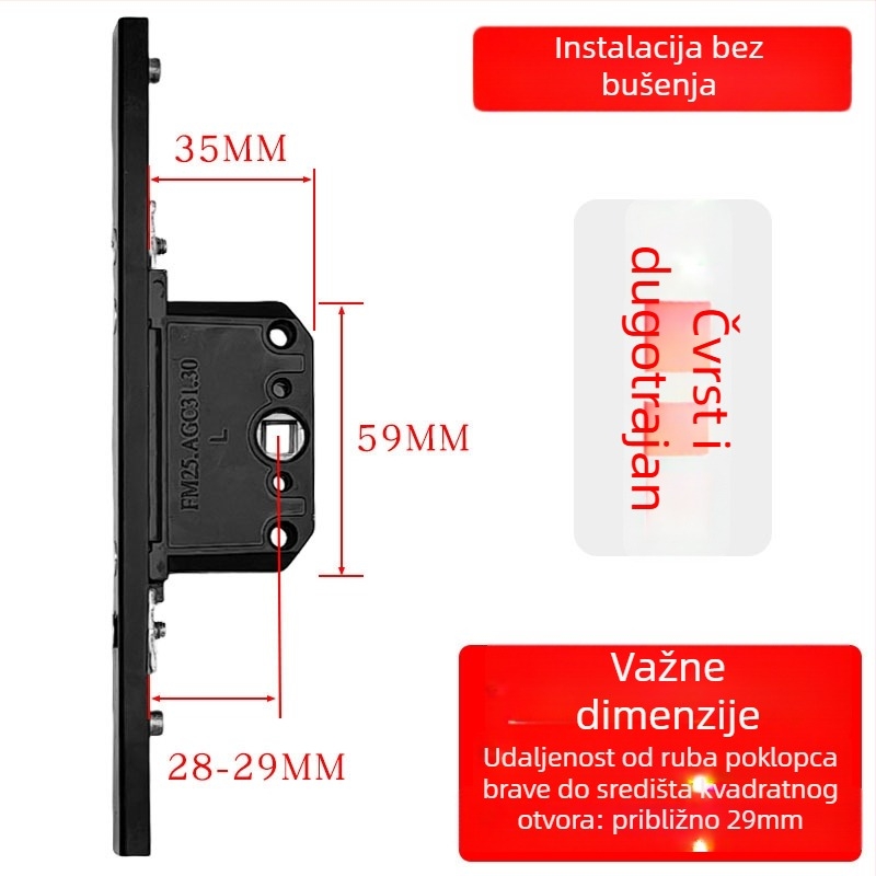 Kutija za zaključavanje od aluminijske legure za kasetne prozore, prijenosno tijelo zaključavanja, teleskopški cilindar zaključavanja i spojni blokovi