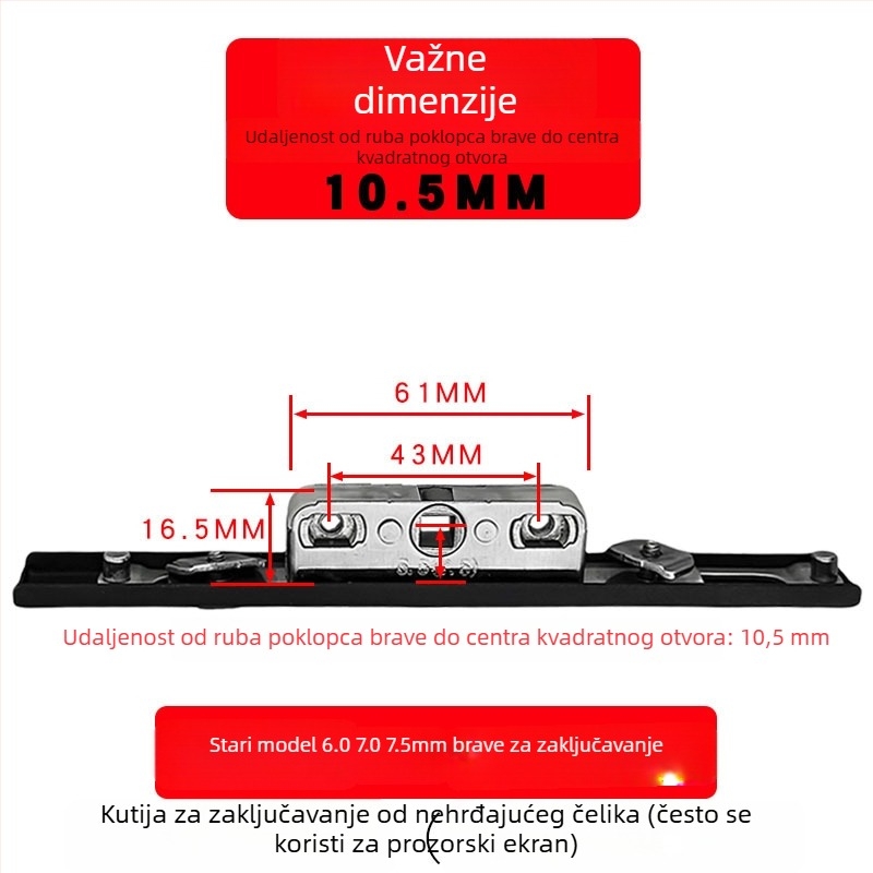 Kutija za zaključavanje od aluminijske legure za kasetne prozore, prijenosno tijelo zaključavanja, teleskopški cilindar zaključavanja i spojni blokovi