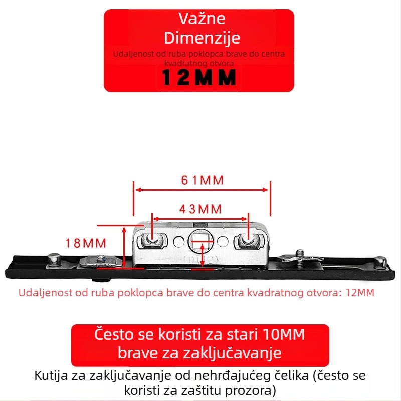 Kutija za zaključavanje od aluminijske legure za kasetne prozore, prijenosno tijelo zaključavanja, teleskopški cilindar zaključavanja i spojni blokovi