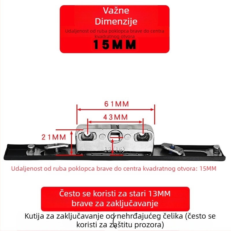 Kutija za zaključavanje od aluminijske legure za kasetne prozore, prijenosno tijelo zaključavanja, teleskopški cilindar zaključavanja i spojni blokovi