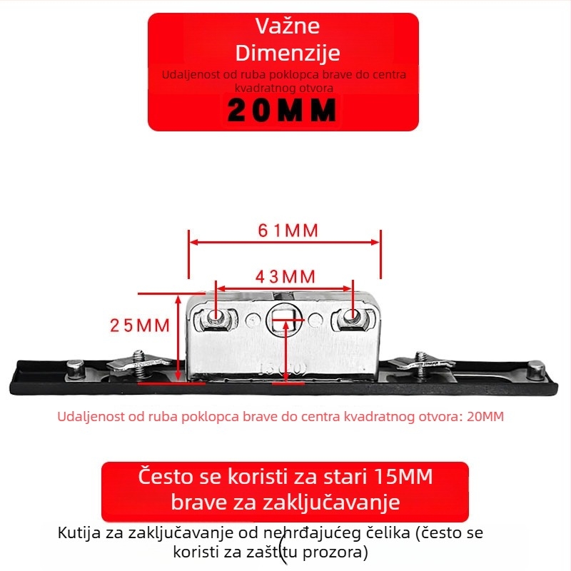 Kutija za zaključavanje od aluminijske legure za kasetne prozore, prijenosno tijelo zaključavanja, teleskopški cilindar zaključavanja i spojni blokovi