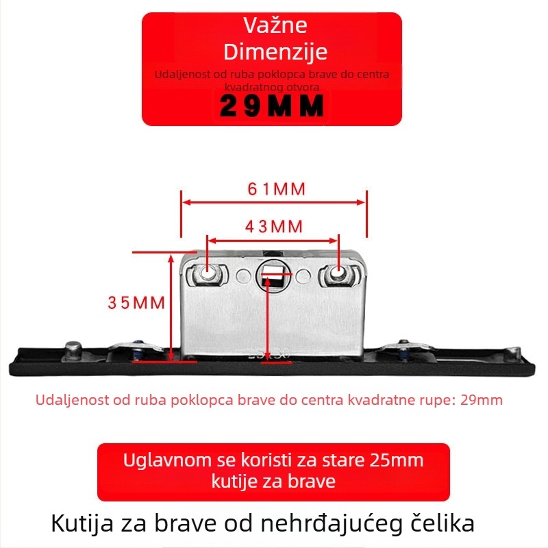 Kutija za zaključavanje od aluminijske legure za kasetne prozore, prijenosno tijelo zaključavanja, teleskopški cilindar zaključavanja i spojni blokovi