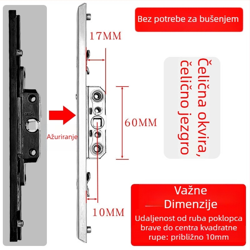 Kutija za zaključavanje od aluminijske legure za kasetne prozore, prijenosno tijelo zaključavanja, teleskopški cilindar zaključavanja i spojni blokovi