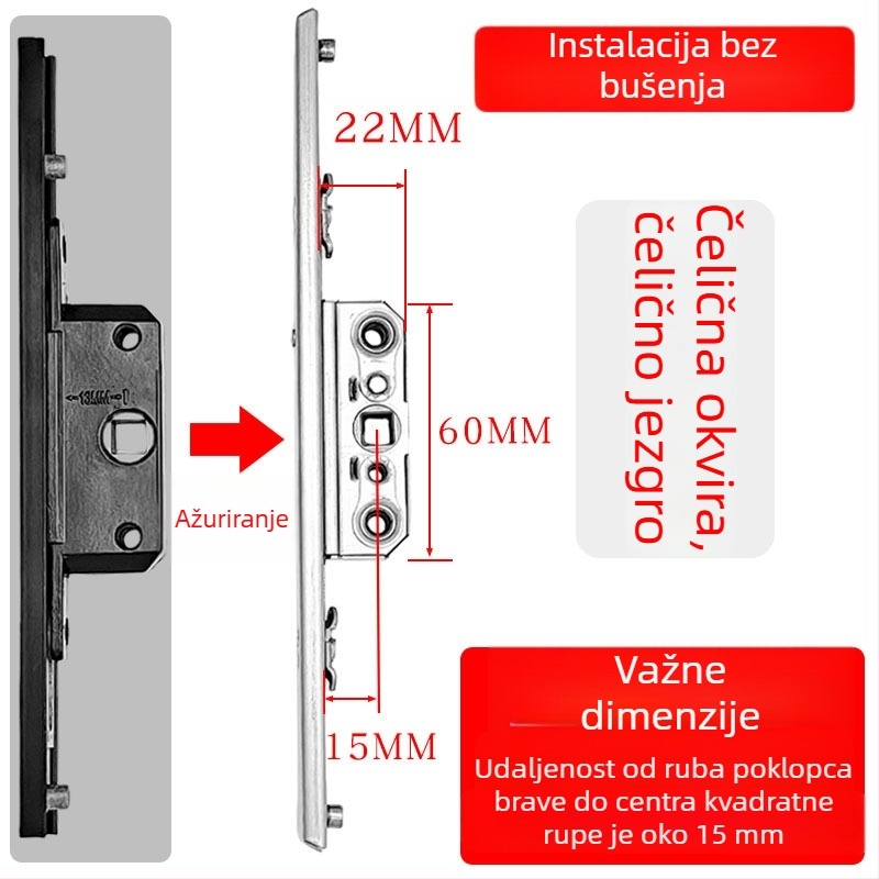 Kutija za zaključavanje od aluminijske legure za kasetne prozore, prijenosno tijelo zaključavanja, teleskopški cilindar zaključavanja i spojni blokovi