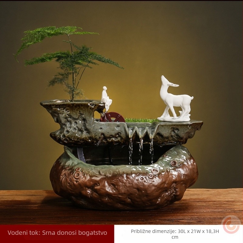Keramički ovlaživač s tekućom vodom u novom kineskom stilu, dekorativan za dnevni boravak i ured, prilagodljiv