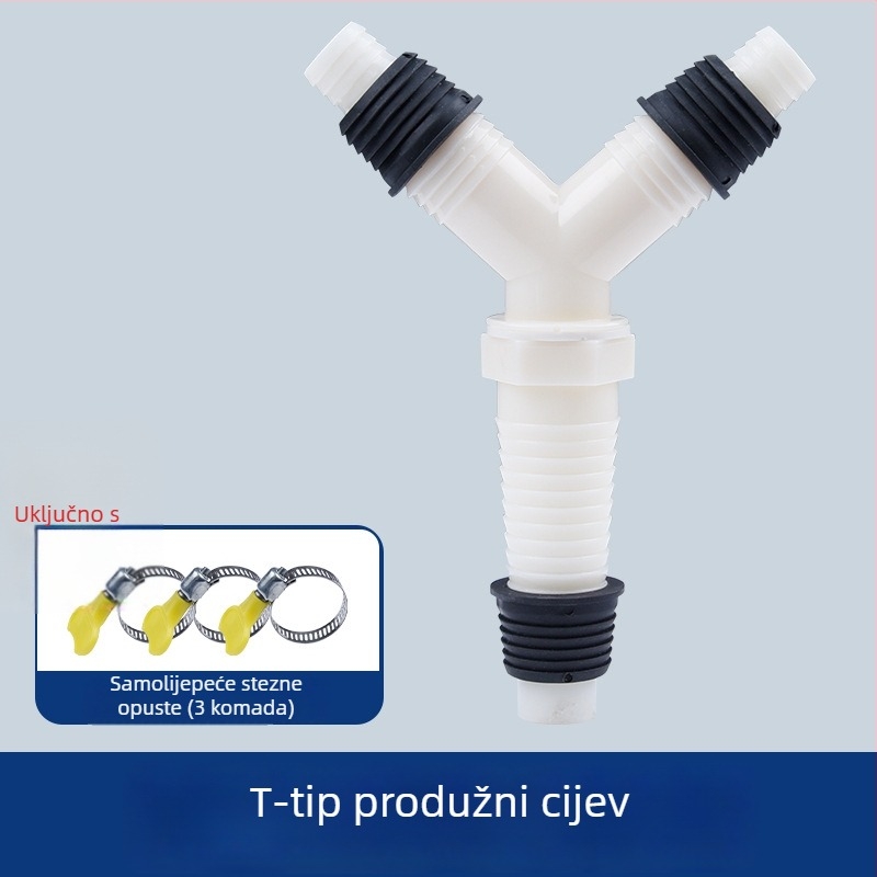 Odvodna cijev za perilicu rublja, Y-oblik grananja, produžni crijevo s tri kraja, spoj za podni odvod (Brand: druga; Certifikacija: Nijedna; Materijal: Default items; Stil: Moderno i minimalističko)