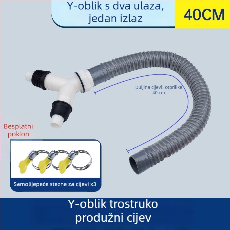 Odvodna cijev za perilicu rublja, Y-oblik grananja, produžni crijevo s tri kraja, spoj za podni odvod (Brand: druga; Certifikacija: Nijedna; Materijal: Default items; Stil: Moderno i minimalističko)