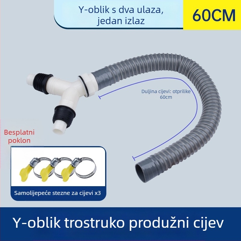 Odvodna cijev za perilicu rublja, Y-oblik grananja, produžni crijevo s tri kraja, spoj za podni odvod (Brand: druga; Certifikacija: Nijedna; Materijal: Default items; Stil: Moderno i minimalističko)