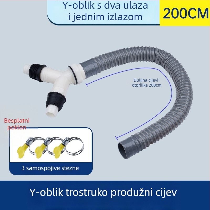 Odvodna cijev za perilicu rublja, Y-oblik grananja, produžni crijevo s tri kraja, spoj za podni odvod (Brand: druga; Certifikacija: Nijedna; Materijal: Default items; Stil: Moderno i minimalističko)