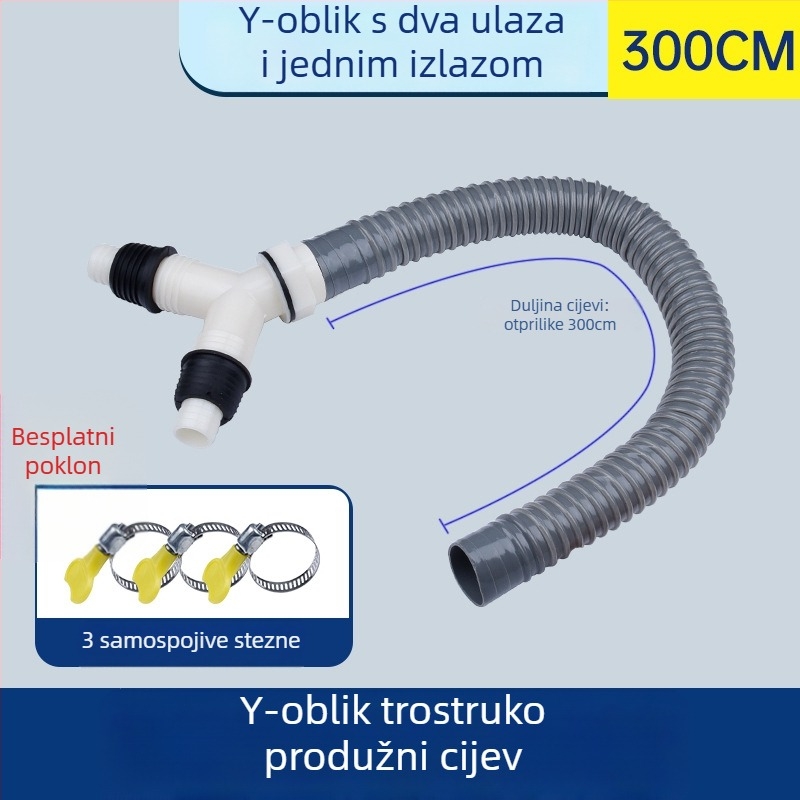 Odvodna cijev za perilicu rublja, Y-oblik grananja, produžni crijevo s tri kraja, spoj za podni odvod (Brand: druga; Certifikacija: Nijedna; Materijal: Default items; Stil: Moderno i minimalističko)