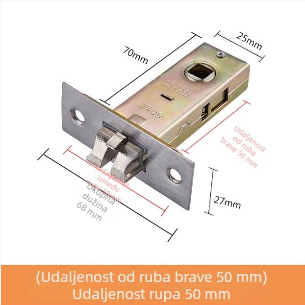Držač brave za unutarnja drvena vrata — mehaničko tijelo brave, ugradbeni način, univerzalni cilindar, modeli 5045/5845/7255