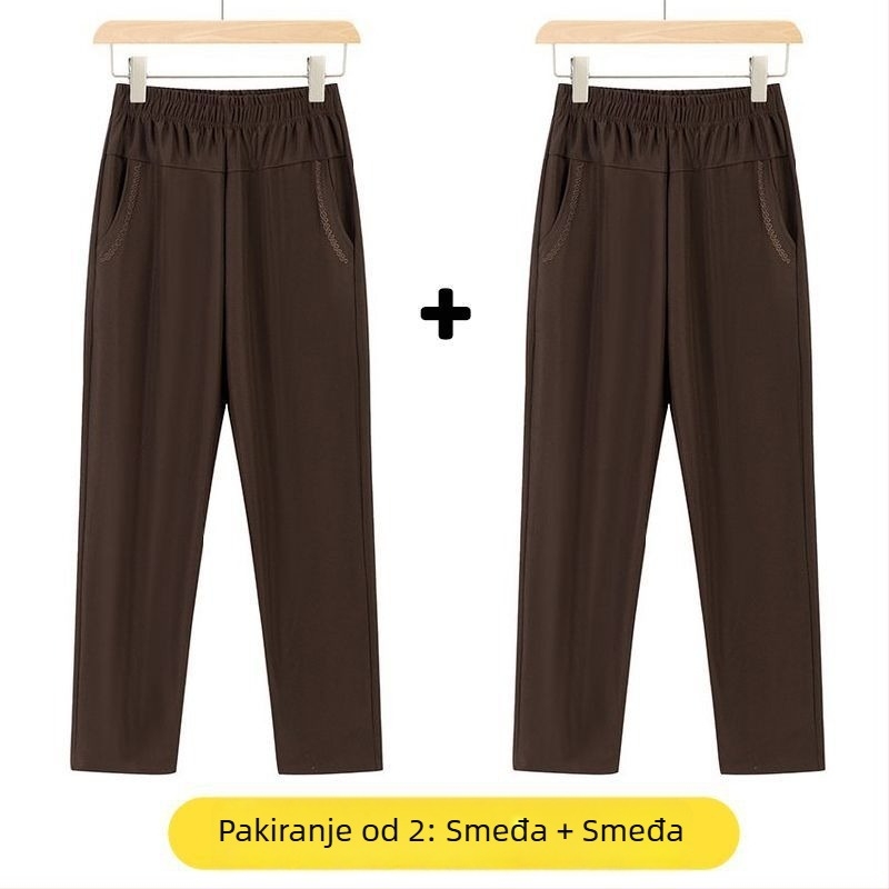Ravne casual hlače za žene srednje dobi, visok struk, debela fleece podstava, bambus/Lyocell materijal