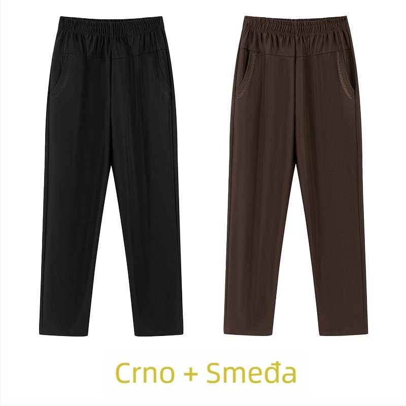 Ravne casual hlače za žene srednje dobi, visok struk, debela fleece podstava, bambus/Lyocell materijal
