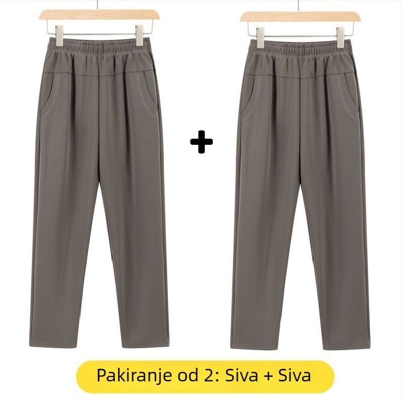 Ravne casual hlače za žene srednje dobi, visok struk, debela fleece podstava, bambus/Lyocell materijal