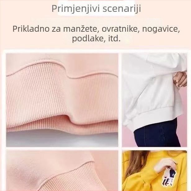 Pamukasta elastična ribasta pletiva za dukseve, s ribastim manžetama i ovratnikom, zvukopabsorbirajuća spužva