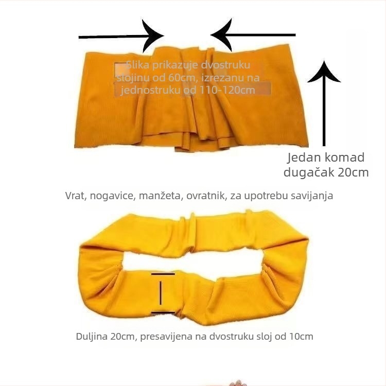 Pamukasta elastična ribasta pletiva za dukseve, s ribastim manžetama i ovratnikom, zvukopabsorbirajuća spužva