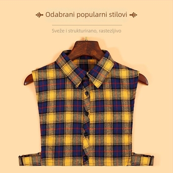 Ženski lažni ovratnik — džemper-stil s kariranim ovratnikom, višenamjenski gornji dio, šiljasti ovratnik, pamuk