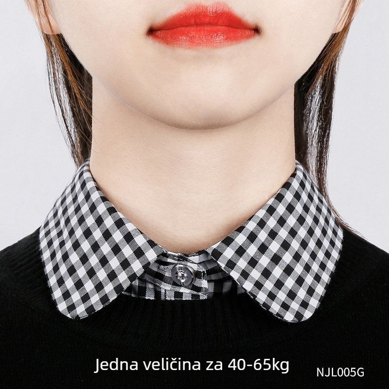 Ženski lažni ovratnik — džemper-stil s kariranim ovratnikom, višenamjenski gornji dio, šiljasti ovratnik, pamuk