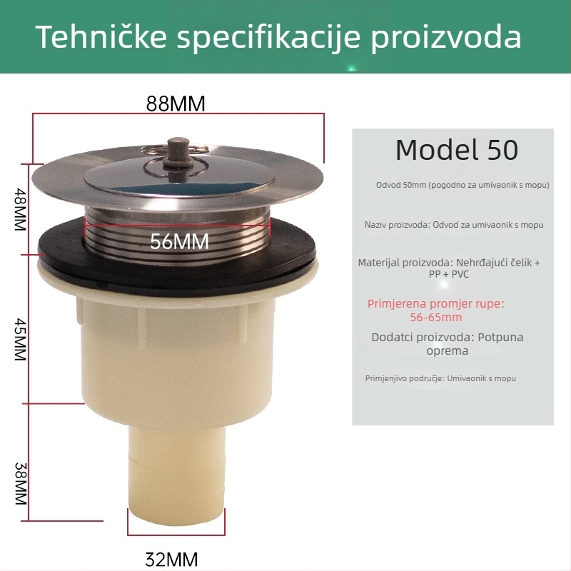 Univerzalni set odvodnje za mop sudoper i razne umivaonike, odvodna cijev tipa P, CE potvrda, univerzalni skup dodataka