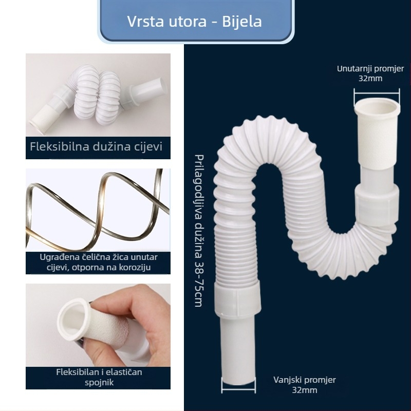 Univerzalni set odvodnje za mop sudoper i razne umivaonike, odvodna cijev tipa P, CE potvrda, univerzalni skup dodataka