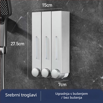 Zidni dozator sapuna za hotel, bez bušenja, za šampon i gel za tuširanje, ručno pritiskanje, ABS materijal, injekcijsko lijevanje, moderni minimalistički stil