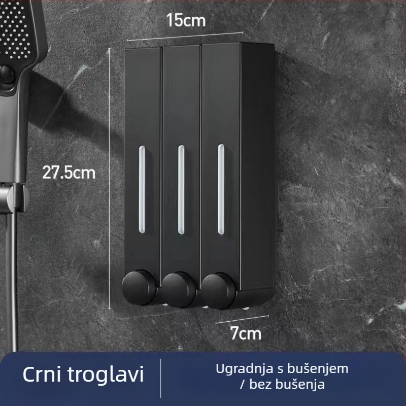 Zidni dozator sapuna za hotel, bez bušenja, za šampon i gel za tuširanje, ručno pritiskanje, ABS materijal, injekcijsko lijevanje, moderni minimalistički stil