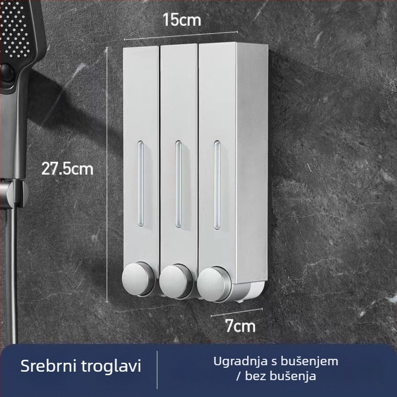 Zidni dozator sapuna za hotel, bez bušenja, za šampon i gel za tuširanje, ručno pritiskanje, ABS materijal, injekcijsko lijevanje, moderni minimalistički stil