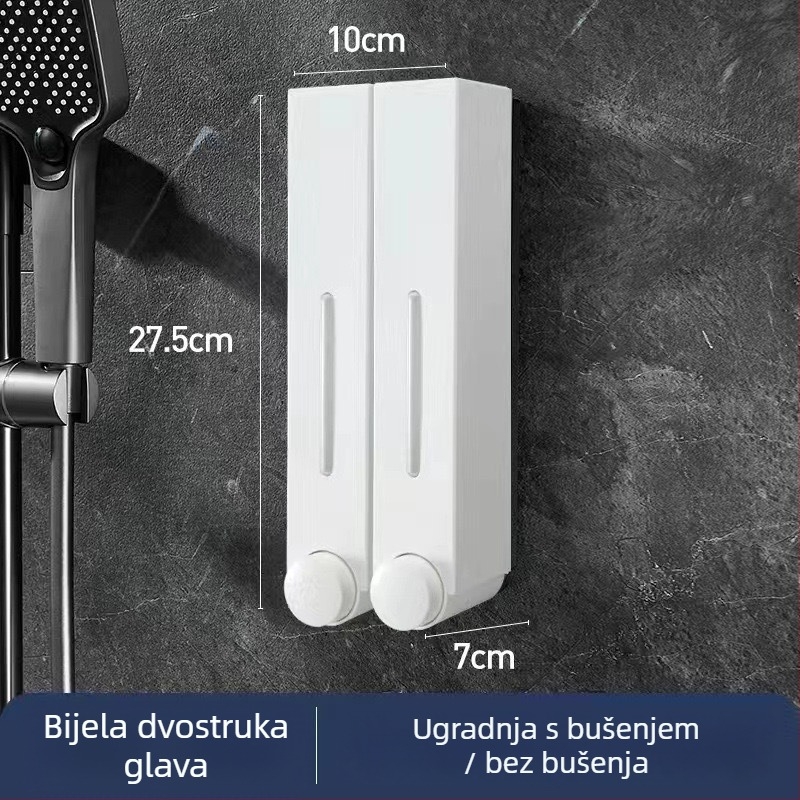 Zidni dozator sapuna za hotel, bez bušenja, za šampon i gel za tuširanje, ručno pritiskanje, ABS materijal, injekcijsko lijevanje, moderni minimalistički stil