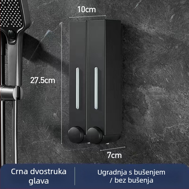 Zidni dozator sapuna za hotel, bez bušenja, za šampon i gel za tuširanje, ručno pritiskanje, ABS materijal, injekcijsko lijevanje, moderni minimalistički stil
