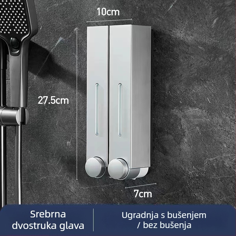 Zidni dozator sapuna za hotel, bez bušenja, za šampon i gel za tuširanje, ručno pritiskanje, ABS materijal, injekcijsko lijevanje, moderni minimalistički stil