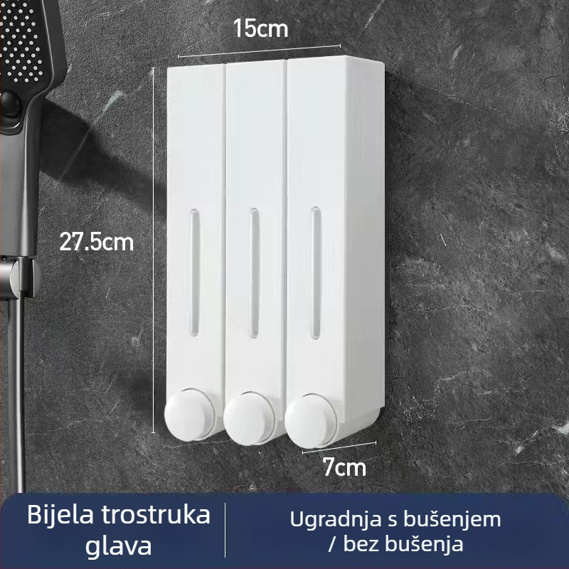 Zidni dozator sapuna za hotel, bez bušenja, za šampon i gel za tuširanje, ručno pritiskanje, ABS materijal, injekcijsko lijevanje, moderni minimalistički stil