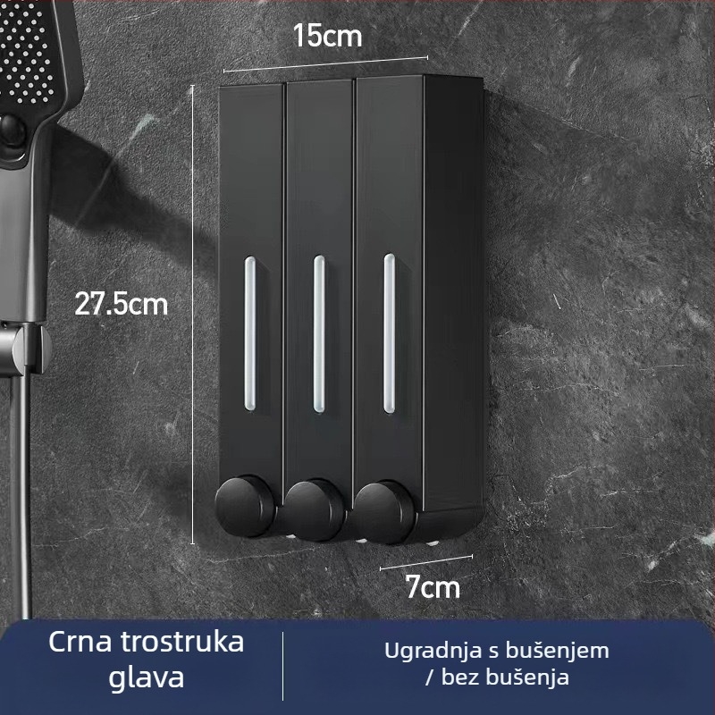 Zidni dozator sapuna za hotel, bez bušenja, za šampon i gel za tuširanje, ručno pritiskanje, ABS materijal, injekcijsko lijevanje, moderni minimalistički stil