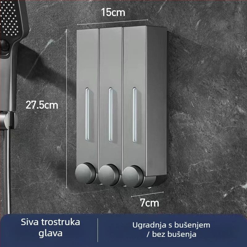 Zidni dozator sapuna za hotel, bez bušenja, za šampon i gel za tuširanje, ručno pritiskanje, ABS materijal, injekcijsko lijevanje, moderni minimalistički stil
