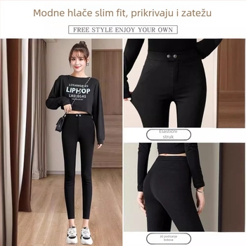 Ženske 3/4 dužine legging s flisom, visokim strukom, uski kroj, elastičan, jednobojan, za jesen-zimu, pogodna za niži rast