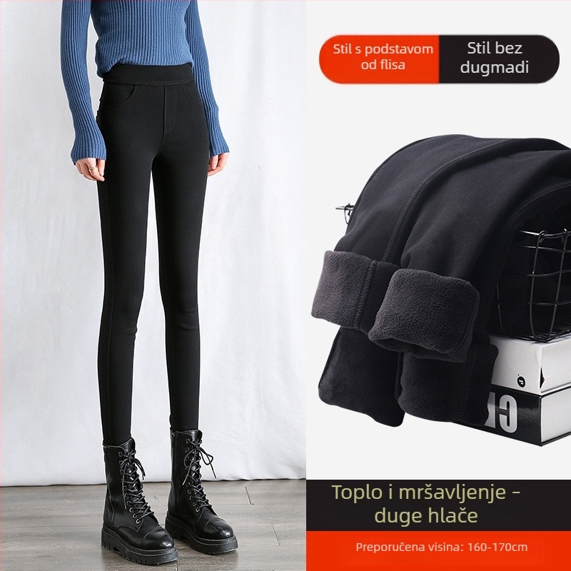 Ženske 3/4 dužine legging s flisom, visokim strukom, uski kroj, elastičan, jednobojan, za jesen-zimu, pogodna za niži rast