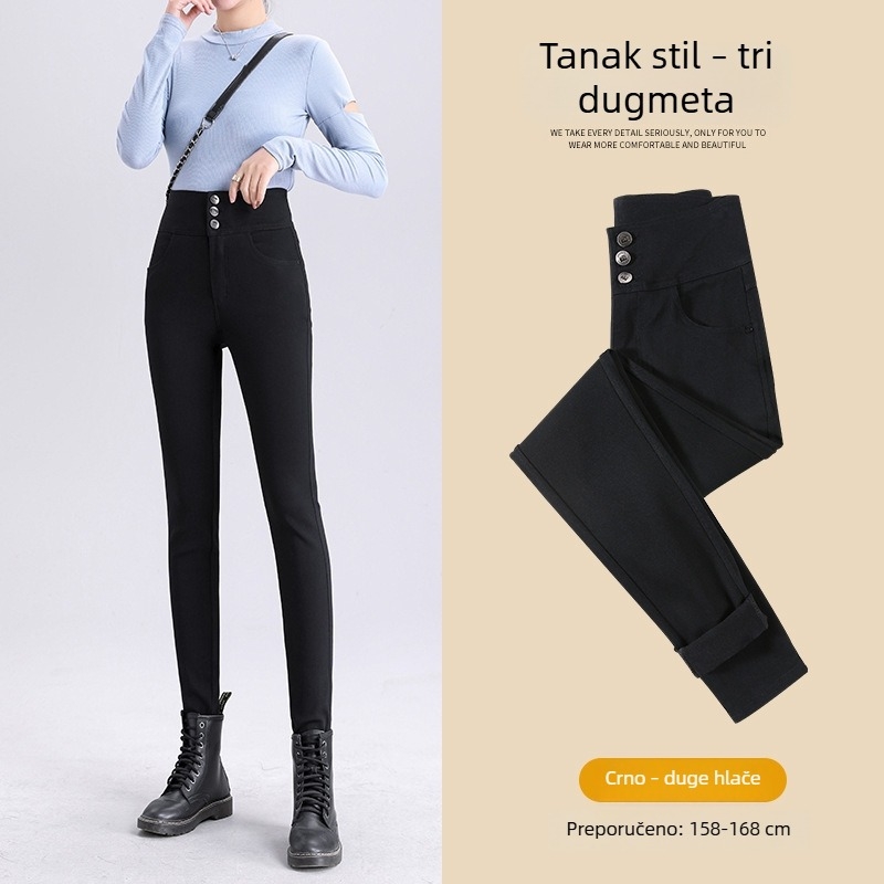 Ženske 3/4 dužine legging s flisom, visokim strukom, uski kroj, elastičan, jednobojan, za jesen-zimu, pogodna za niži rast