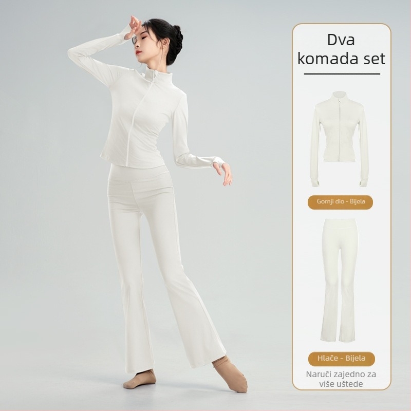 Set za moderan plesni odjev: dugi rukav top s visokom elastičnošću, baletna trenirka jakna i gimnastički leotard; za zimu, proljeće i jesen; odrasle žene; poliester/nylon tkanina; podstava Modal s 22% elastana