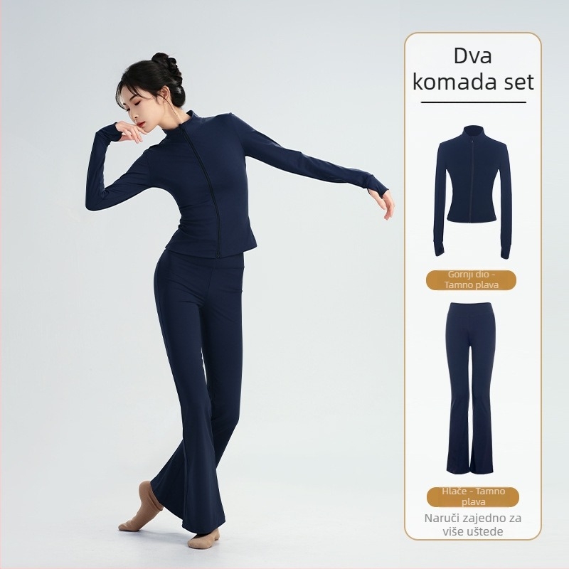Set za moderan plesni odjev: dugi rukav top s visokom elastičnošću, baletna trenirka jakna i gimnastički leotard; za zimu, proljeće i jesen; odrasle žene; poliester/nylon tkanina; podstava Modal s 22% elastana